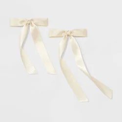 Satin Long Bow Hair Clip Set 2pc - A New Day™ Ivory: Securing Hair, All Hair Types, Adult Use