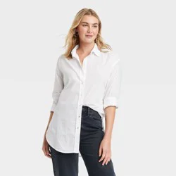 Women's Tunic Long Sleeve Collared Button-Down Shirt - Universal Thread™ White L