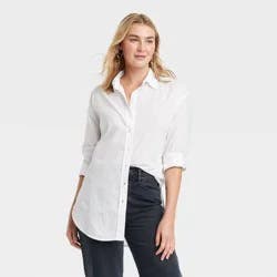 Women's Tunic Long Sleeve Collared Button-Down Shirt - Universal Thread™ White L
