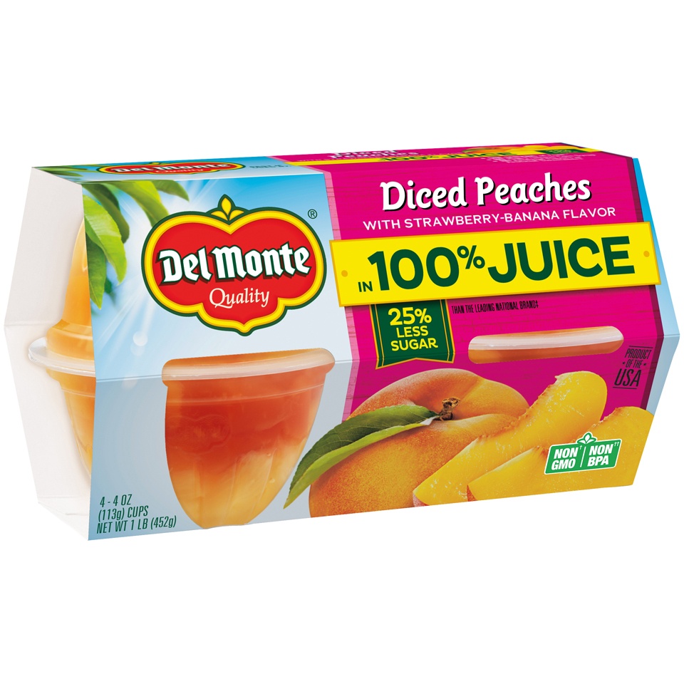 slide 4 of 4, Del Monte Strawberry-Banana Flavor Diced Peaches in 100% Juice 4 - 4 oz Cups, 4 ct