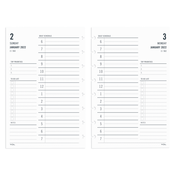 slide 1 of 2, TUL Discbound Daily Refill Pages, Junior Size, 5-1/2" X 8-1/2", January To December 2022, TULjrflr-1Pg, 1 ct