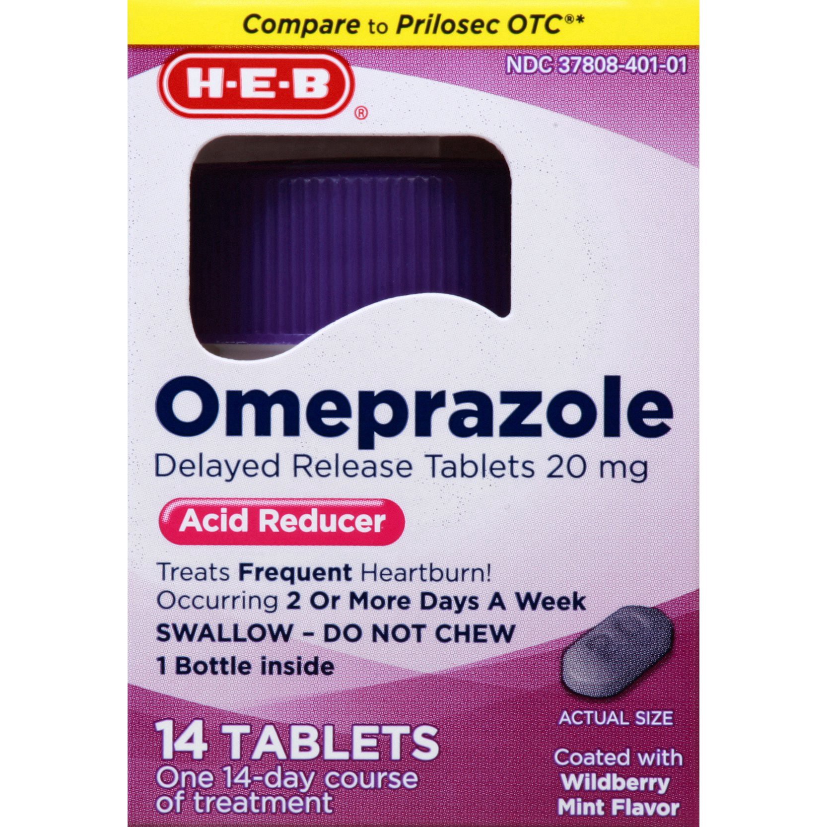 slide 1 of 1, H-E-B Omeprazole, Wildberry Mint Flavor, 14 ct