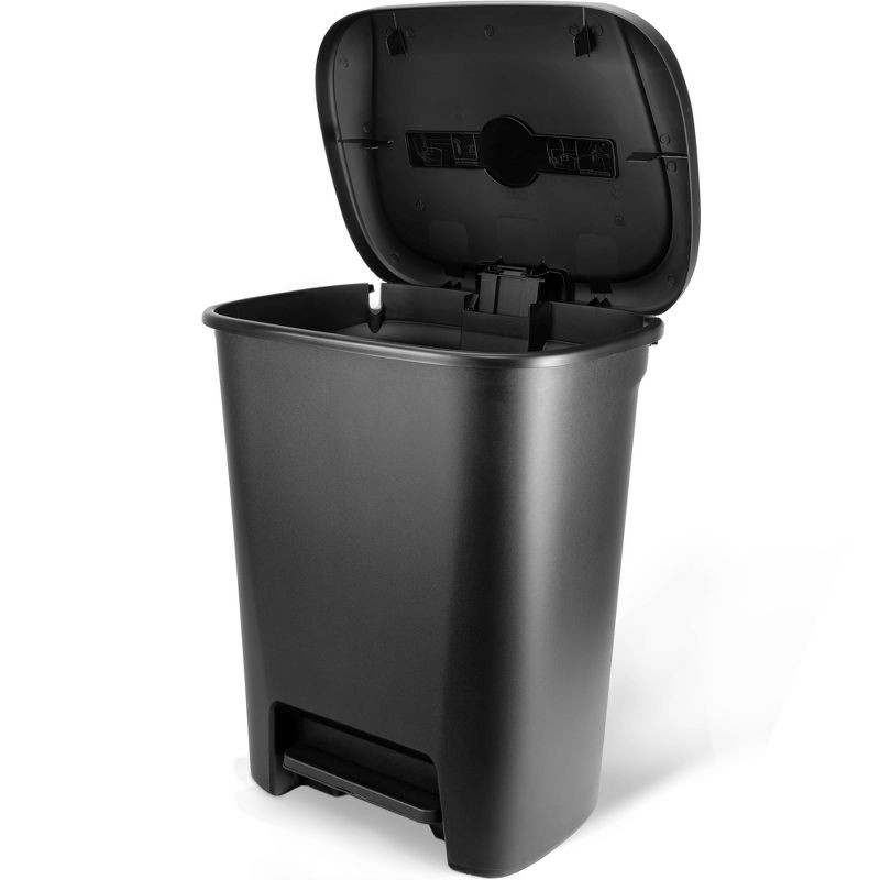 slide 2 of 5, Hefty 20gal XL Step Trash Can Black: Polypropylene Rectangle Kitchen Garbage Can with Removable Lid, 20 gal