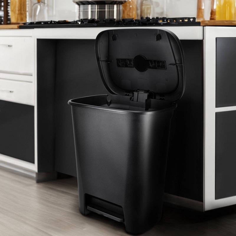slide 5 of 5, Hefty 20gal XL Step Trash Can Black: Polypropylene Rectangle Kitchen Garbage Can with Removable Lid, 20 gal