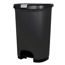 Hefty 12gal Step Trash Can Gray: Kitchen Garbage Can, Locking Lid, Indoor, Polypropylene, 24.09" H, 13.7" W, 4.39 lbs