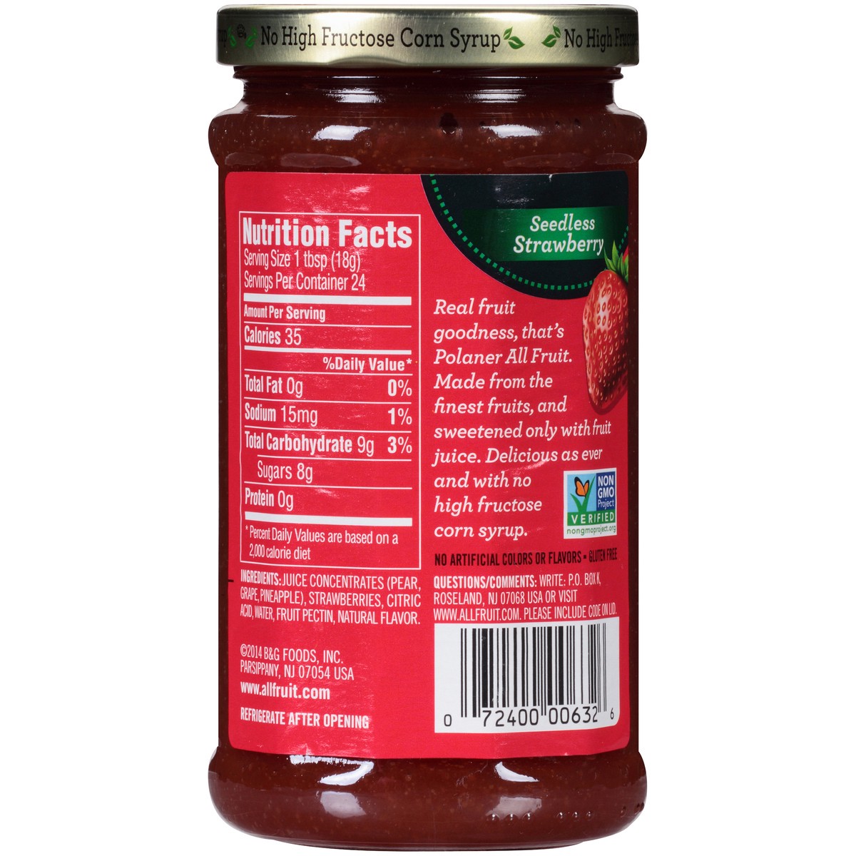 slide 2 of 7, Polaner All Fruit Gluten Free Seedless Strawberry Spreadable Fruit, Seedless Strawberry Fruit Spread, 15.25 OZ, 15.25 oz