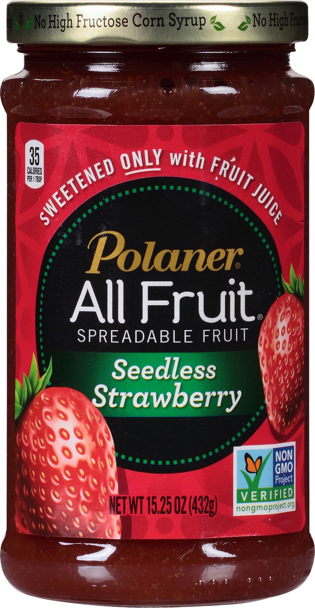 slide 1 of 7, Polaner All Fruit Gluten Free Seedless Strawberry Spreadable Fruit, Seedless Strawberry Fruit Spread, 15.25 OZ, 15.25 oz