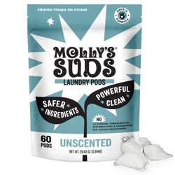 Molly's Suds Unscented HE Deep Cleaning Laundry Detergent Pods 60 Pacs - 29.63oz: Resealable Bag, Dye-Free, Phosphate-Free, Vegan