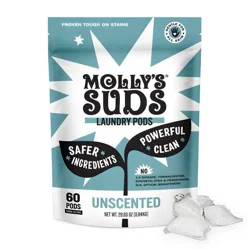 Molly's Suds Unscented HE Deep Cleaning Laundry Detergent Pods 60 Pacs - 29.63oz: Resealable Bag, Dye-Free, Phosphate-Free, Vegan