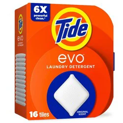 Tide Evo Original Laundry Detergent Tiles - 16ct: Box, Cold Water Detergent, Dye-Free, High Efficiency