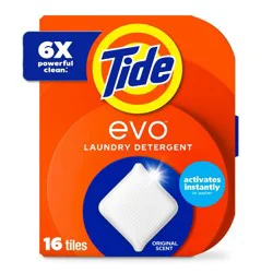 Tide Evo Original Laundry Detergent Tiles - 16ct: Box, Cold Water Detergent, Dye-Free, High Efficiency
