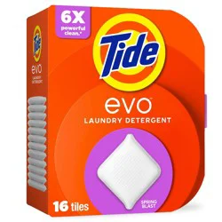 Tide Evo Spring Blast Laundry Detergent Tiles - 16ct: Box, Odor Control, Dye-Free, Concentrated