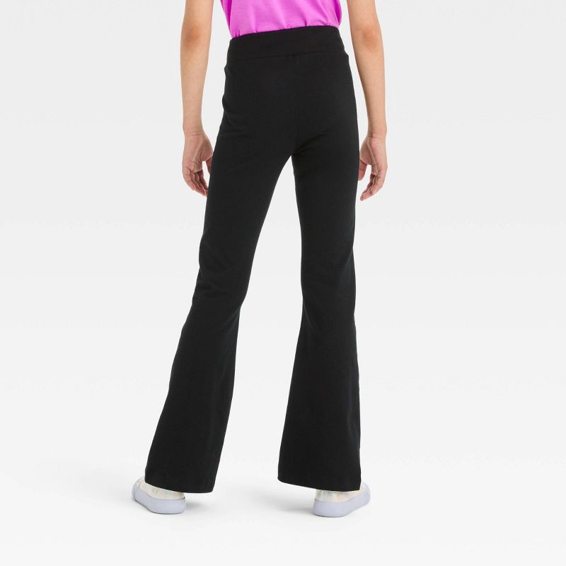 slide 2 of 3, Girls' Flare Leggings - Cat & Jack™ Black XS: High Rise, Full Waistband Elastic, Midweight Jersey, 19.5" Inseam, 1 ct
