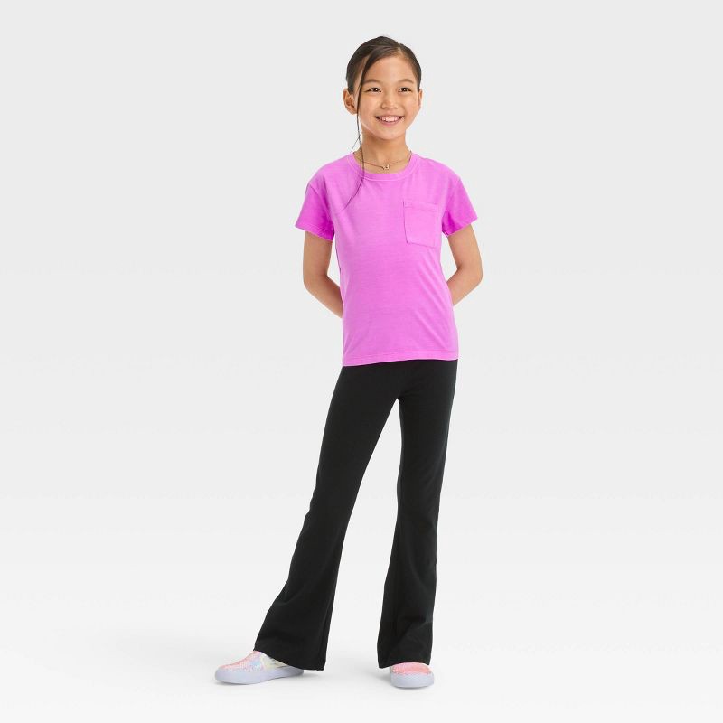 slide 3 of 3, Girls' Flare Leggings - Cat & Jack™ Black L: High Rise, Elastic Waist, Jersey Fabric, 1 ct