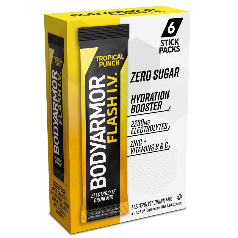 slide 2 of 3, BODYARMOR Flash IV Tropical Punch Pouches - 6pk/0.28 oz Pouches, 6 ct, 0.28 oz