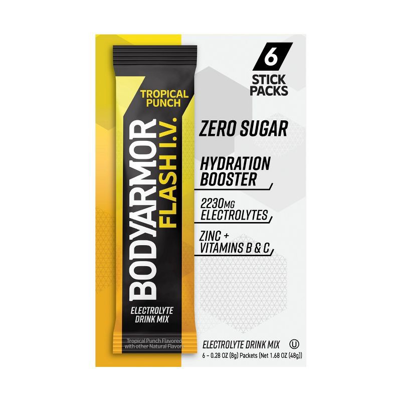 slide 3 of 3, BODYARMOR Flash IV Tropical Punch Pouches - 6pk/0.28 oz Pouches, 6 ct, 0.28 oz