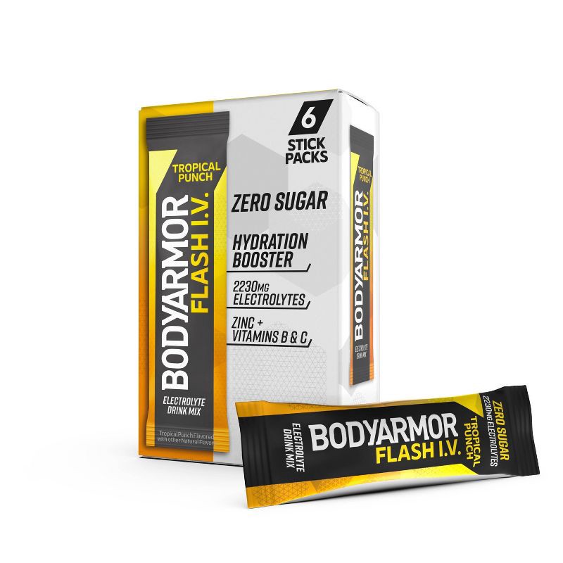 slide 1 of 3, BODYARMOR Flash IV Tropical Punch Pouches - 6pk/0.28 oz Pouches, 6 ct, 0.28 oz