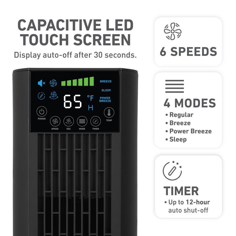 slide 3 of 12, Holmes 40' Breeze Max Tower Oscillating Fan with Clean Breeze, 1 ct