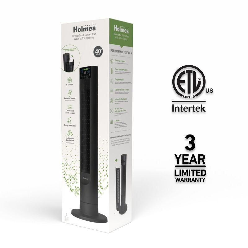 slide 9 of 12, Holmes 40' Breeze Max Tower Oscillating Fan with Clean Breeze, 1 ct