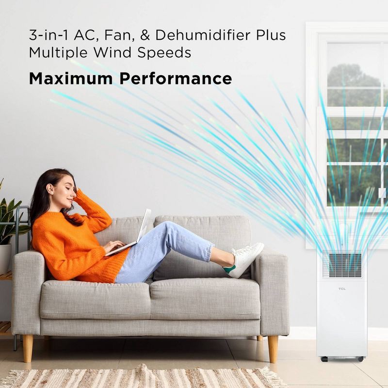 slide 5 of 9, TCL 5100 BTU SACC (8,500 BTU ASHRAE) Smart Portable Air Conditioner Fan & Dehumidifier (H5P44W): AC Unit for 100-300 sq. ft., 1 ct
