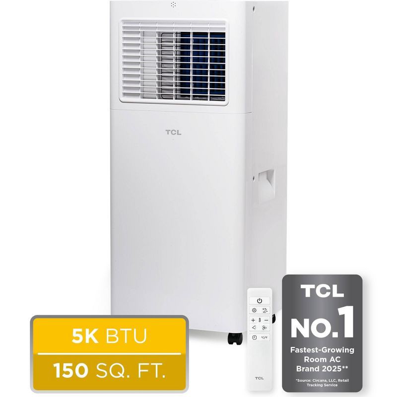 slide 1 of 17, TCL 5100 BTU SACC (8,500 BTU ASHRAE) Smart Portable Air Conditioner Fan & Dehumidifier (H5P44W): AC Unit for 100-300 sq. ft., 1 ct