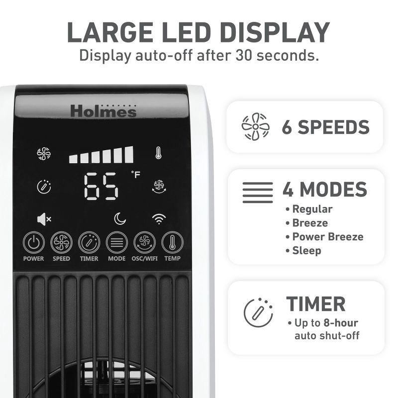 slide 3 of 12, Holmes 40' Wi-Fi Tower Oscillating Fan with Clean Breeze, 1 ct