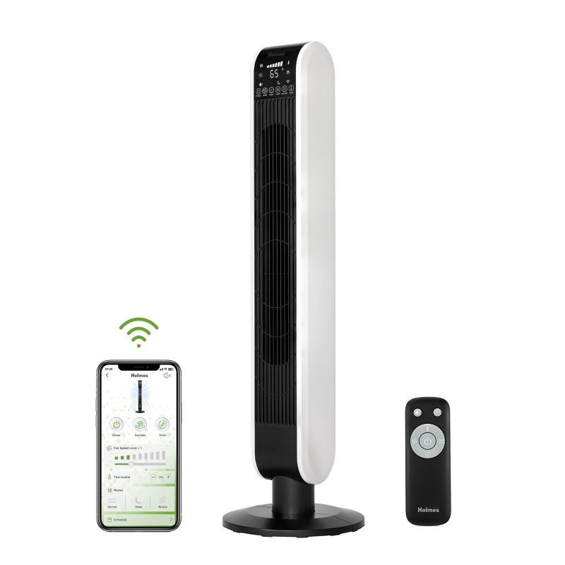 slide 1 of 12, Holmes 40' Wi-Fi Tower Oscillating Fan with Clean Breeze, 1 ct