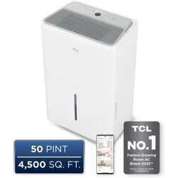 TCL 4500sqft Smart Dehumidifier Energy Star Most Efficient 2024 50 Pints Per Day (H50D44W)
