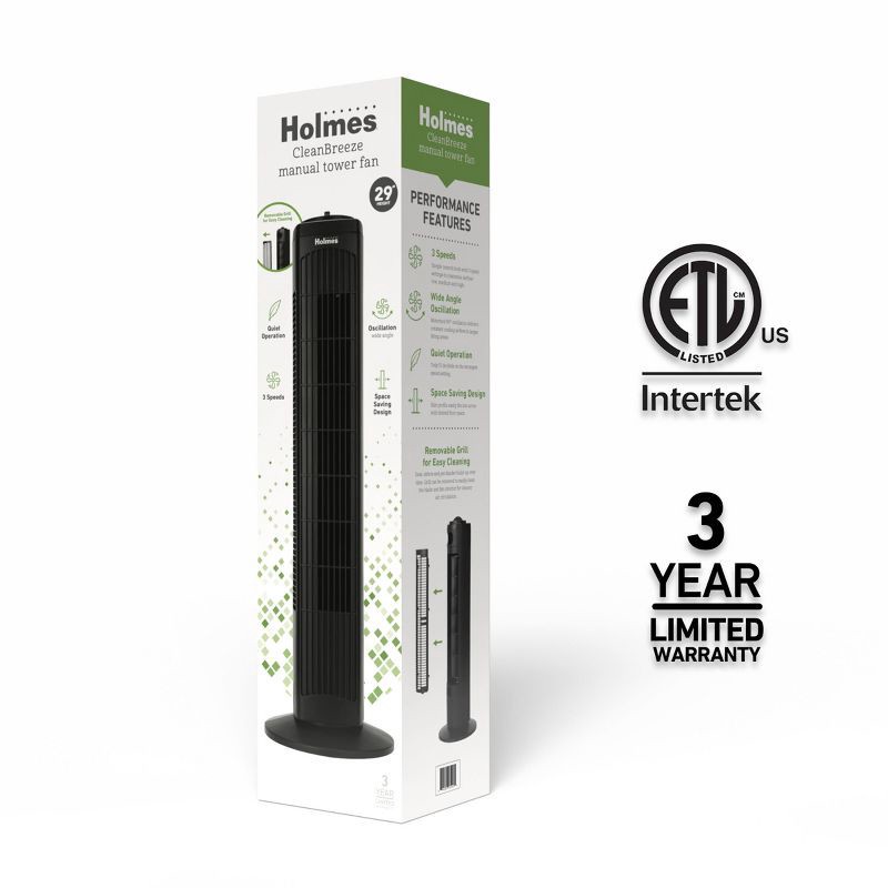 slide 8 of 8, Holmes 29" Manual Tower Oscillating Fan with Clean Breeze, 1 ct