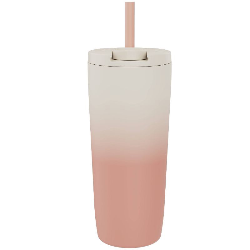slide 2 of 6, Zak Designs 20 fl oz Stainless Steel Peach Ombre Straw Tumbler Orange: Dishwasher-Safe Portable Drinkware for Cold Beverages, 20 fl oz