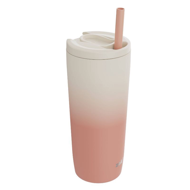 slide 4 of 6, Zak Designs 20 fl oz Stainless Steel Peach Ombre Straw Tumbler Orange: Dishwasher-Safe Portable Drinkware for Cold Beverages, 20 fl oz