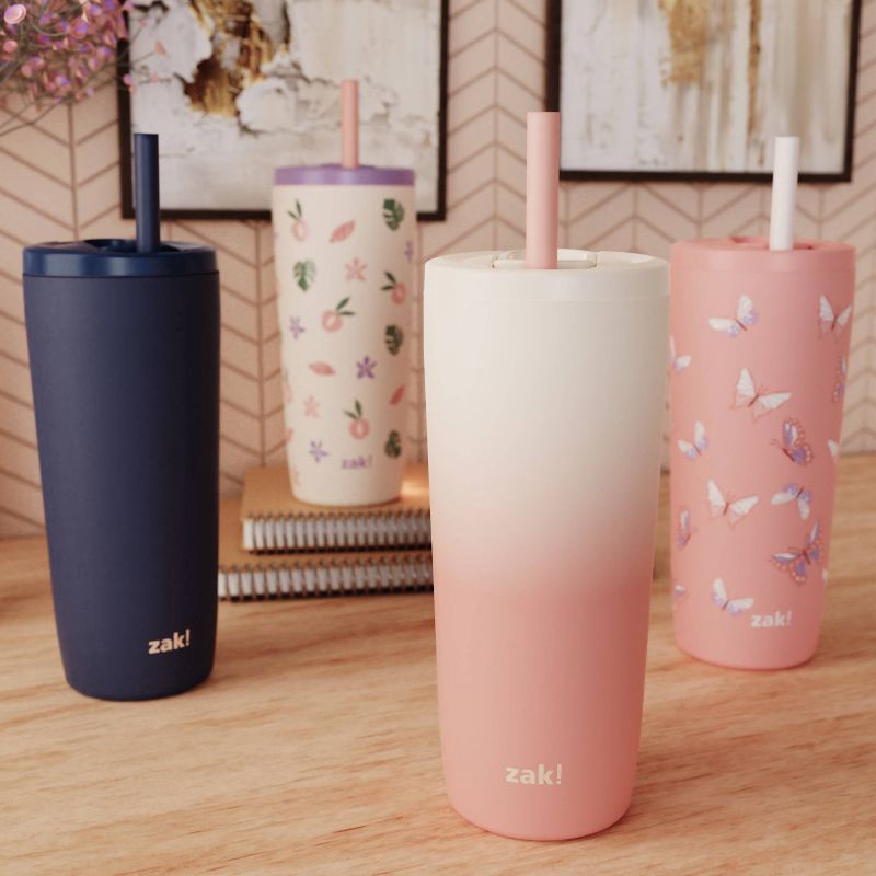 slide 5 of 6, Zak Designs 20 fl oz Stainless Steel Peach Ombre Straw Tumbler Orange: Dishwasher-Safe Portable Drinkware for Cold Beverages, 20 fl oz