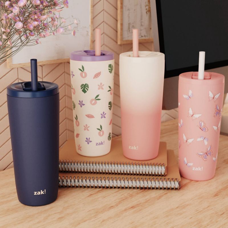 slide 6 of 6, Zak Designs 20 fl oz Stainless Steel Peach Ombre Straw Tumbler Orange: Dishwasher-Safe Portable Drinkware for Cold Beverages, 20 fl oz