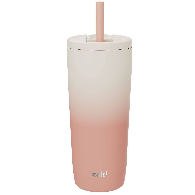 slide 1 of 6, Zak Designs 20 fl oz Stainless Steel Peach Ombre Straw Tumbler Orange: Dishwasher-Safe Portable Drinkware for Cold Beverages, 20 fl oz