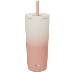 Zak Designs 20 fl oz Stainless Steel Peach Ombre Straw Tumbler Orange: Dishwasher-Safe Portable Drinkware for Cold Beverages