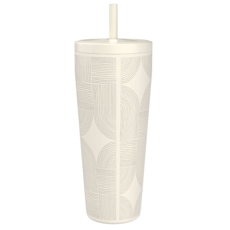slide 2 of 5, Zak Designs 30 fl oz Stainless Steel Lines Straw Tumbler Cream: Dishwasher-Safe Portable Drinkware for Cold Beverages, 30 fl oz