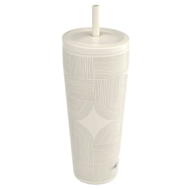 slide 3 of 5, Zak Designs 30 fl oz Stainless Steel Lines Straw Tumbler Cream: Dishwasher-Safe Portable Drinkware for Cold Beverages, 30 fl oz