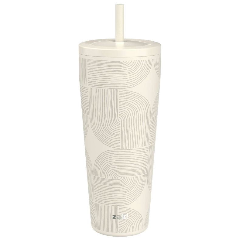 slide 1 of 5, Zak Designs 30 fl oz Stainless Steel Lines Straw Tumbler Cream: Dishwasher-Safe Portable Drinkware for Cold Beverages, 30 fl oz