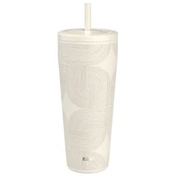 Zak Designs 30 fl oz Stainless Steel Lines Straw Tumbler Cream: Dishwasher-Safe Portable Drinkware for Cold Beverages