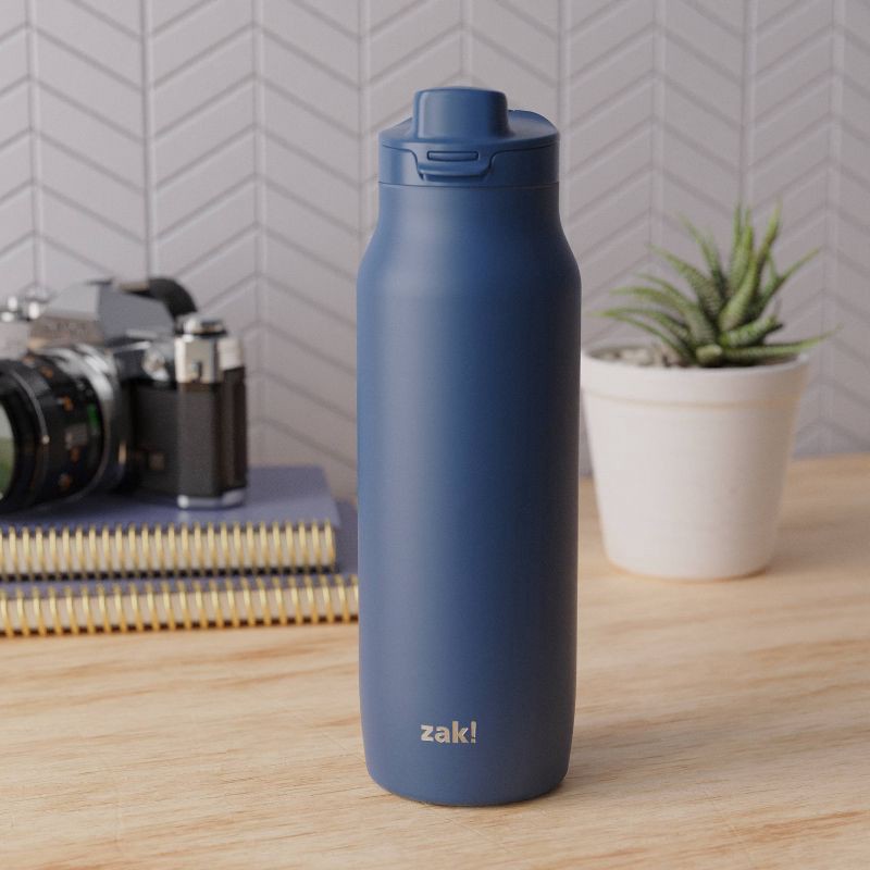slide 5 of 7, Zak Designs 24 fl oz Stainless Steel Chug Water Bottle Navy Blue: Insulated Reusable Metal Drinkware for All Ages, 24 fl oz