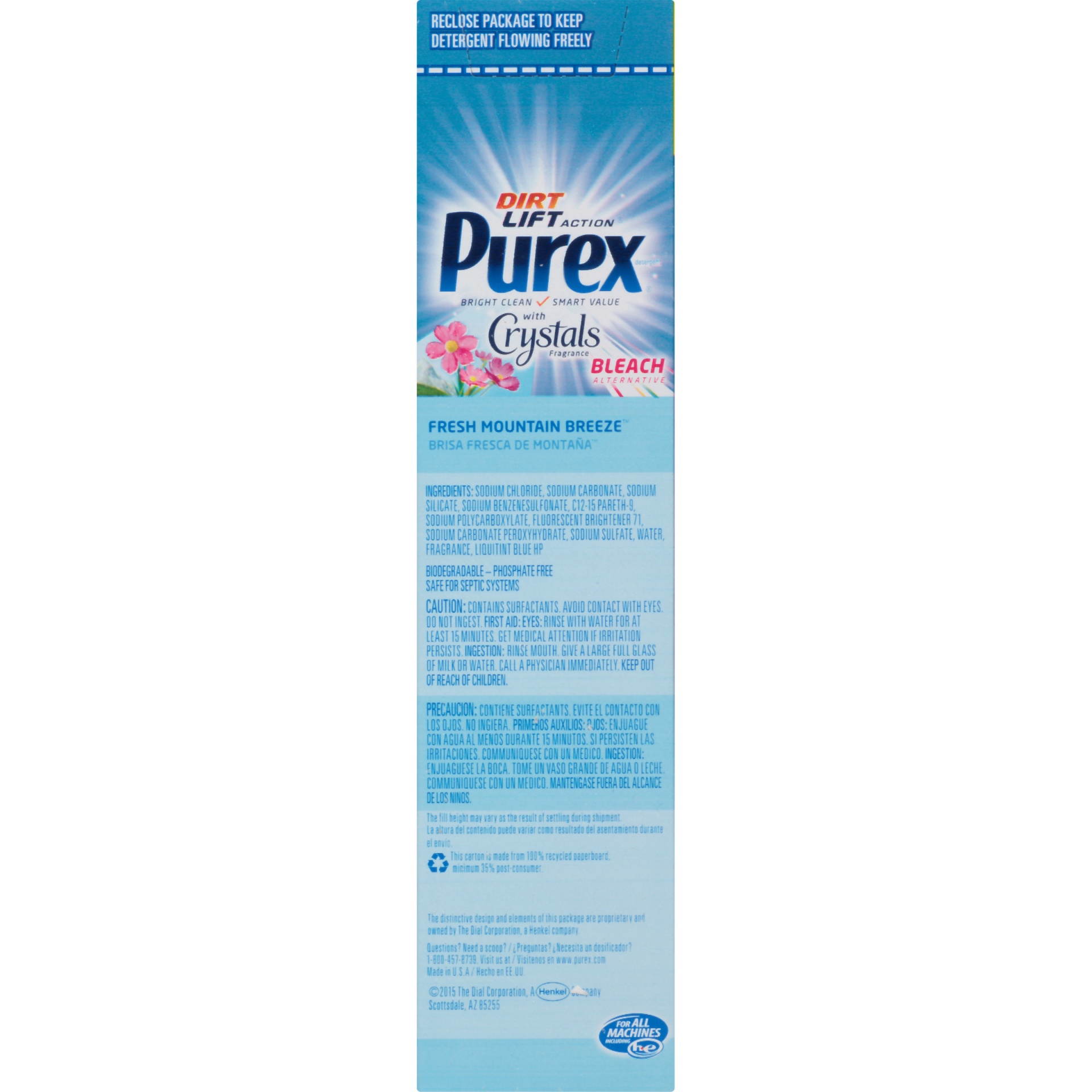 slide 4 of 7, Purex Dirt Lift Action with Crystals Fragrance & Bleach Alternative Fresh Mountain Breeze Laundry Detergent, 1.375 lb