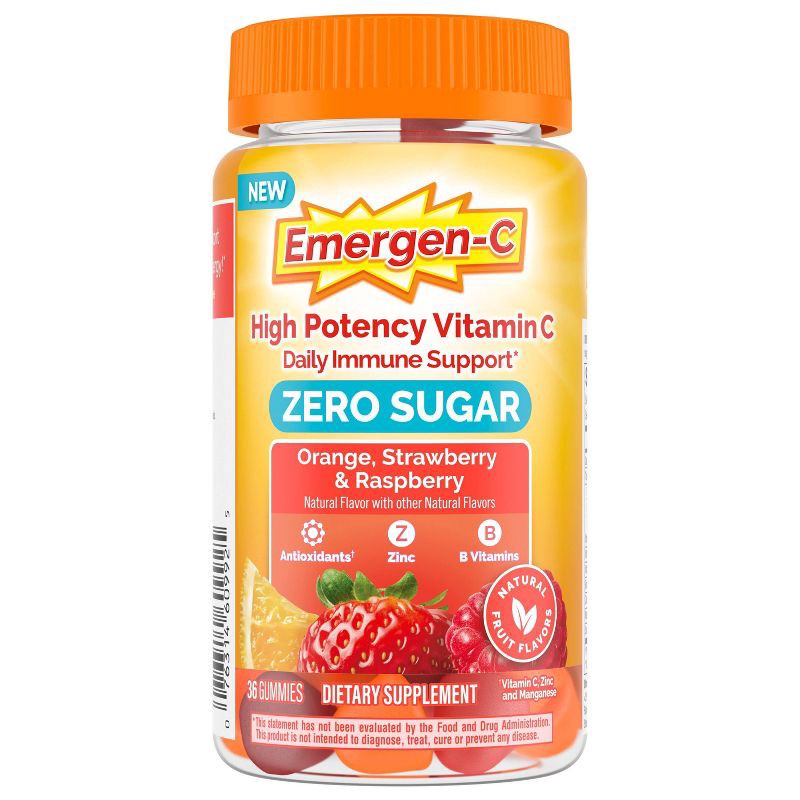slide 1 of 10, Emergen-C Zero Sugar Assorted Fruit Gummy Vitamins - 36ct, 36 ct