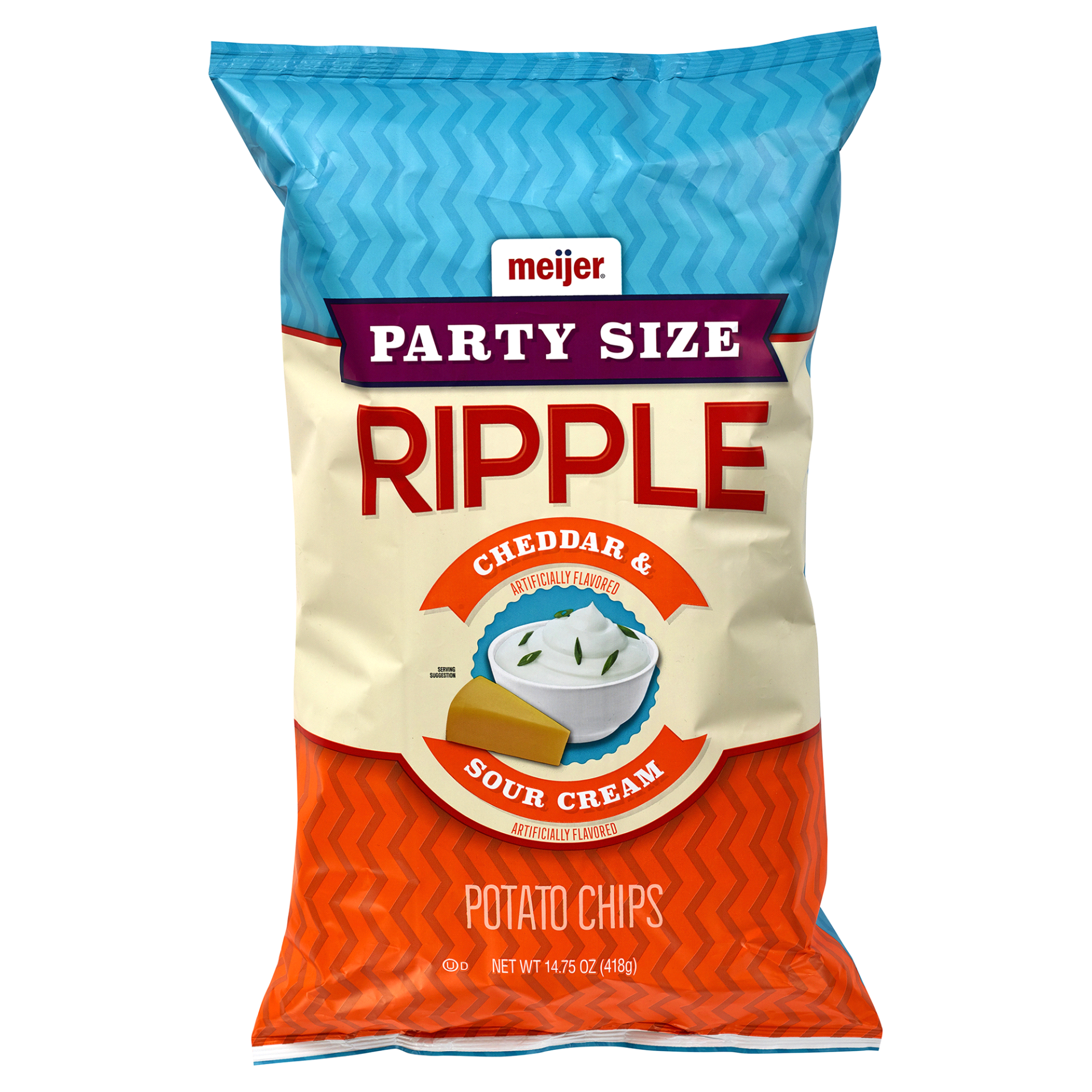 slide 1 of 2, Meijer Cheddar & Sour Cream Ripple Chips, Party Size, 14.75 oz