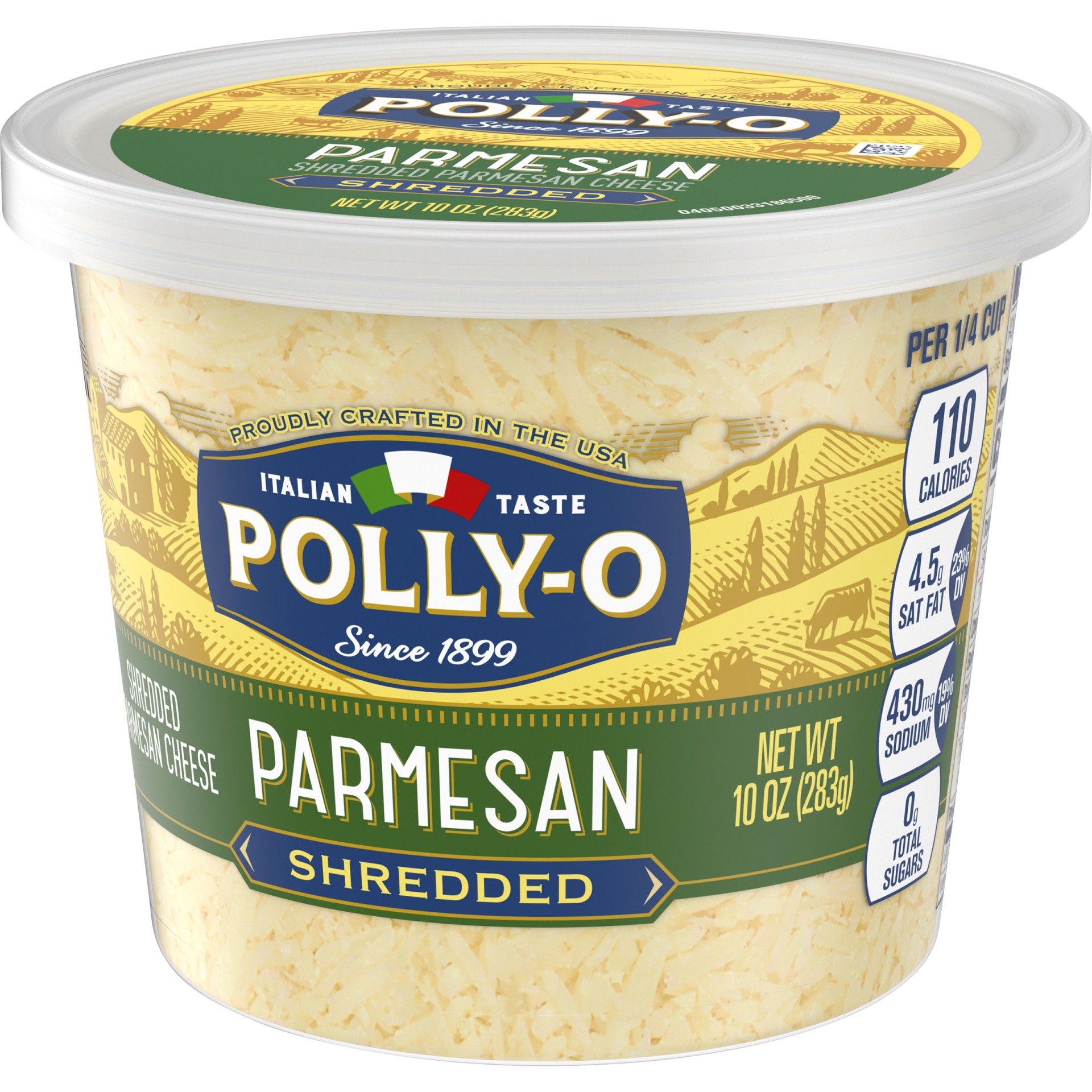 slide 3 of 6, Polly-O Shredded Parmesan Cheese 10 oz Tub, 10 oz