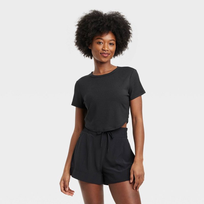 Women's Modal Rib Cropped Short Sleeve Shirt - All In Motion