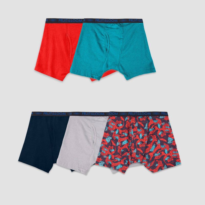 slide 1 of 3, Fruit of the Loom Boys' 5pk 'Breathable' Boxer Briefs - S: Tagless, Moisture Wicking, 4-Way Stretch, 5 ct