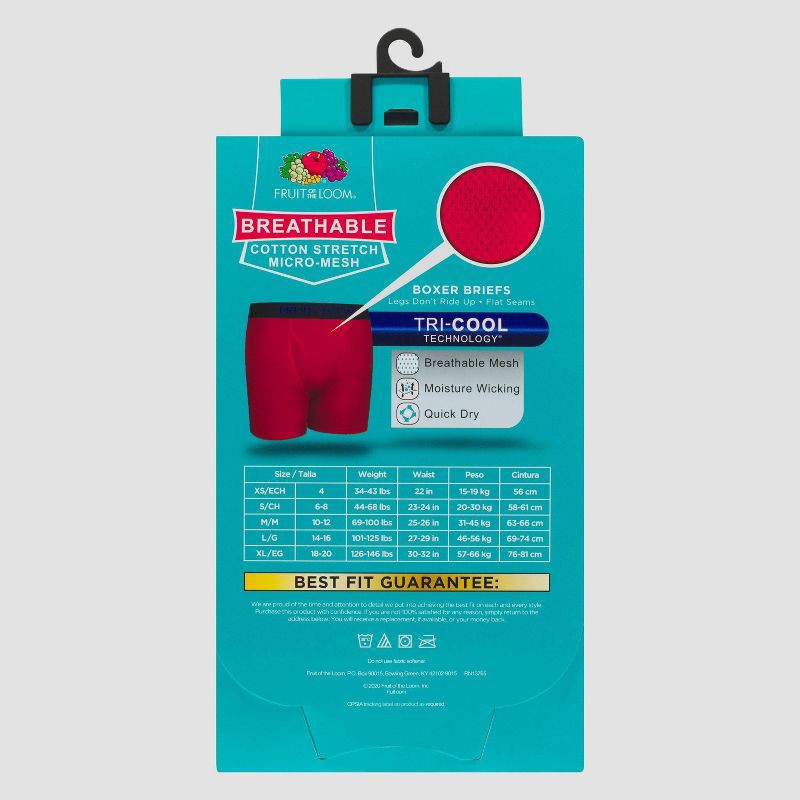 slide 3 of 3, Fruit of the Loom Boys' 5pk 'Breathable' Boxer Briefs - L, 5 ct