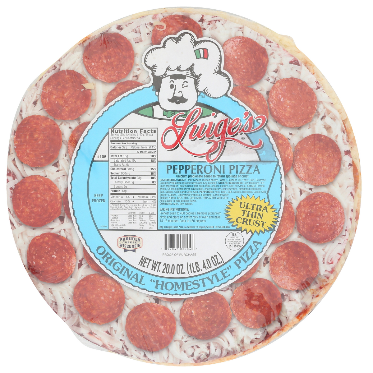 slide 1 of 13, Luigi's Pizza Cheese/Pepproni Pizza, 20 oz