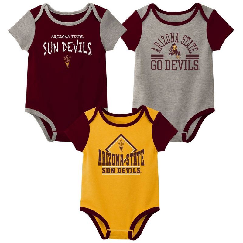 slide 1 of 4, NCAA Arizona State Sun Devils Infant Boys' 3pk Bodysuit - 3-6M, 3 ct
