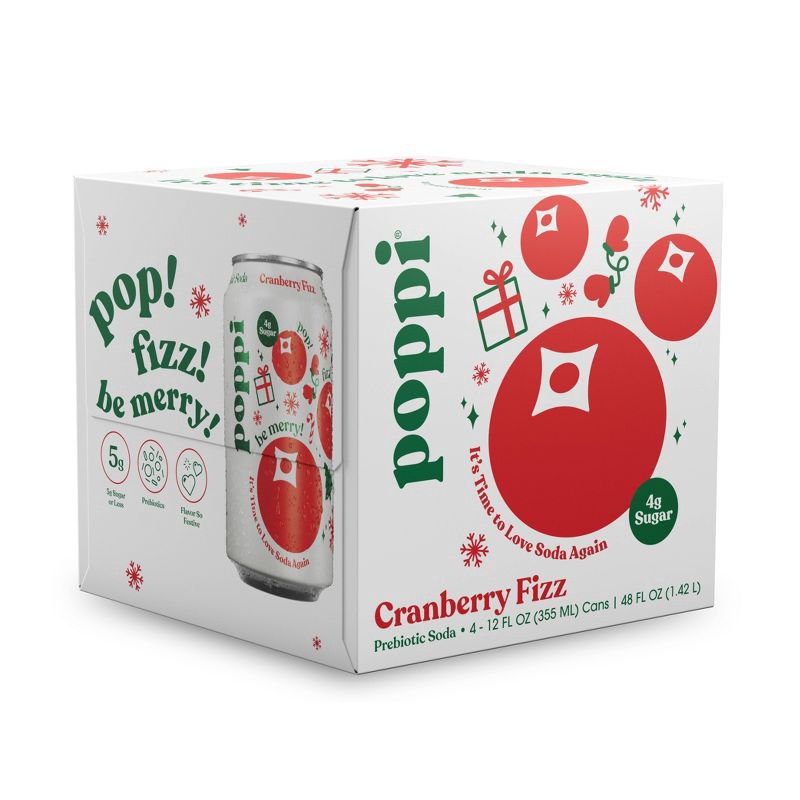 slide 1 of 6, Poppi Cranberry Fizz Prebiotic Soda - 4pk/12 fl oz Cans, 4 ct; 12 fl oz